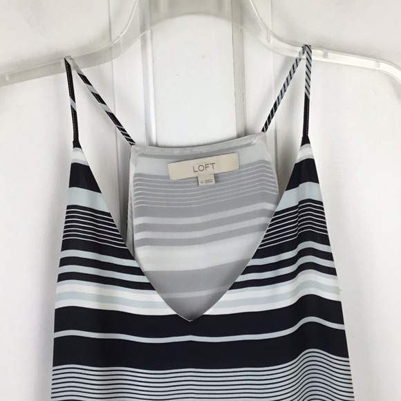 Loft V-Neck Striped sleeveless Blouse Top Size M Black White Career Shell - Picture 2 of 5